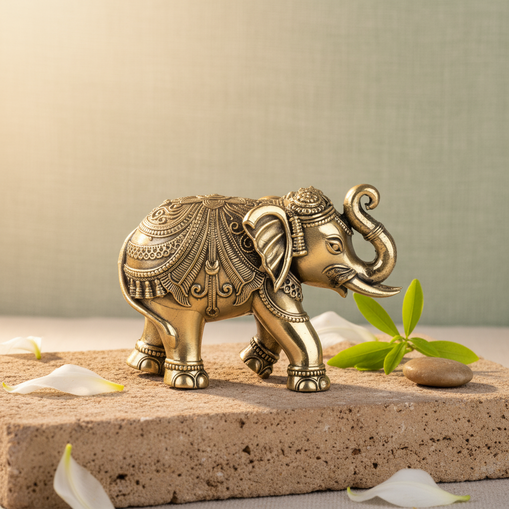 Antique Brass Elephant Idol | Fine Brass Elephant for Good Luck
