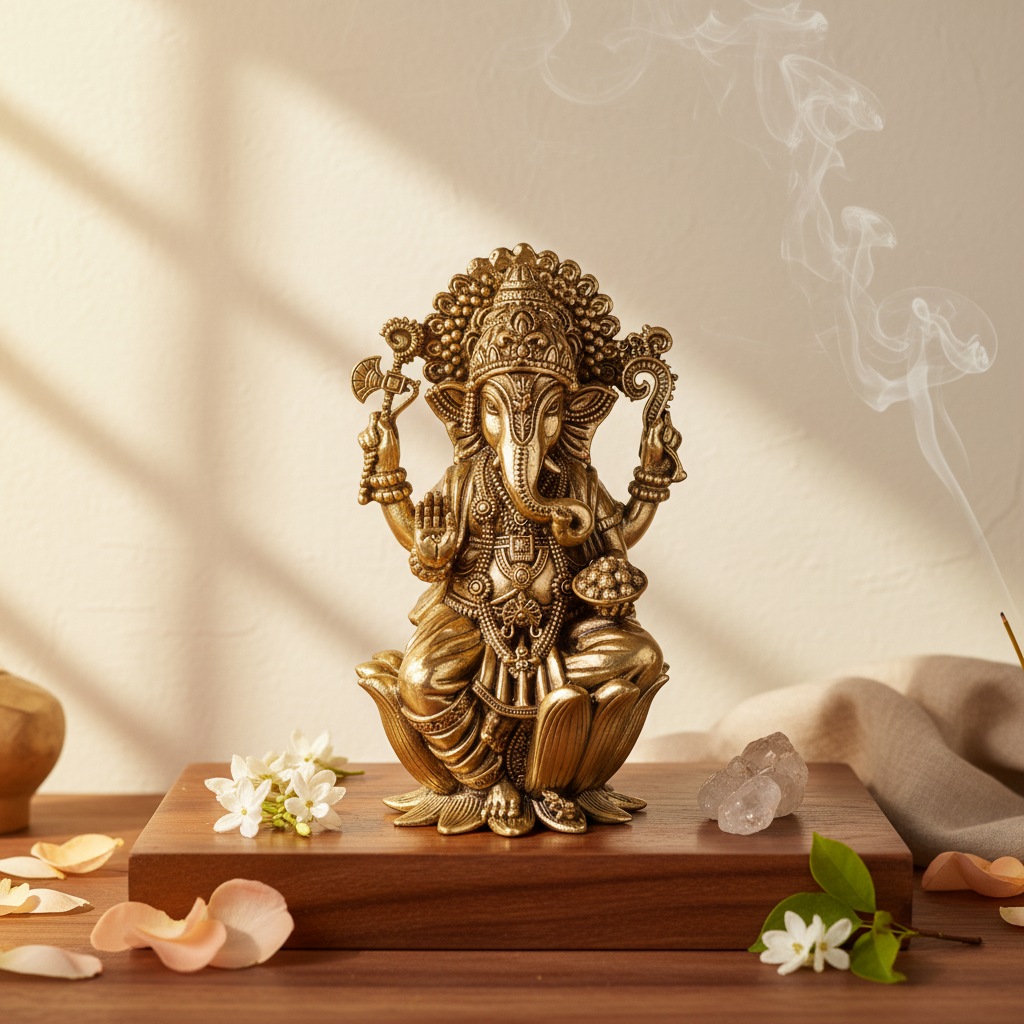 Fine Brass Sitting Ganesha Idol for Home Décor