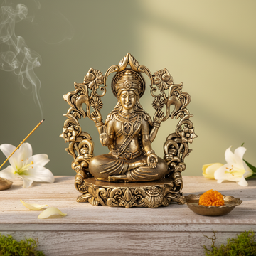 Antique Brass Goddess Lakshmi Idol with Decorative Frame