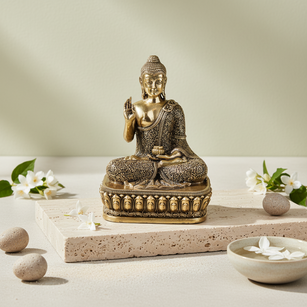 Fine Brass Meditating Buddha Idol for Home Décor