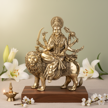 Antique Brass Goddess Durga Sitting on Lion Idol | Fine Brass Sherawali Mata