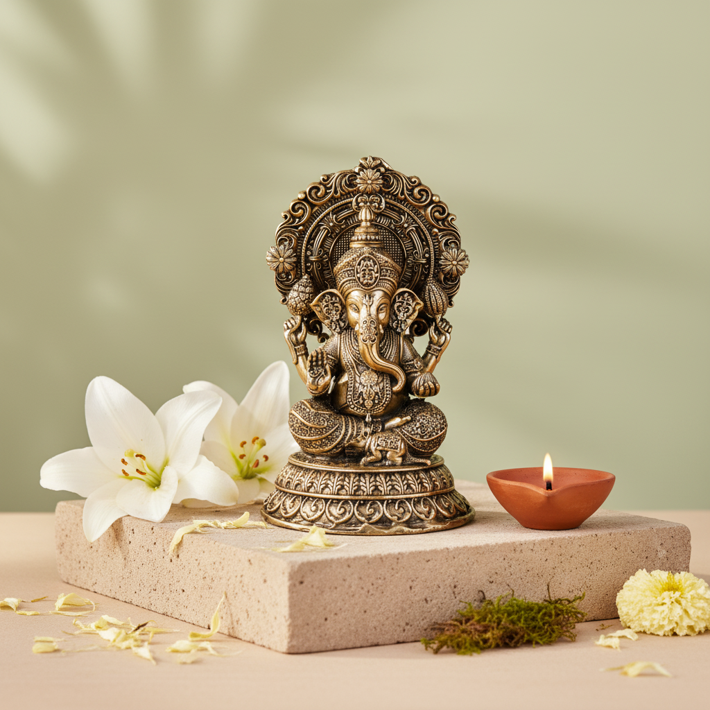 Fine Brass Lord Ganesha Idol – Medium Size