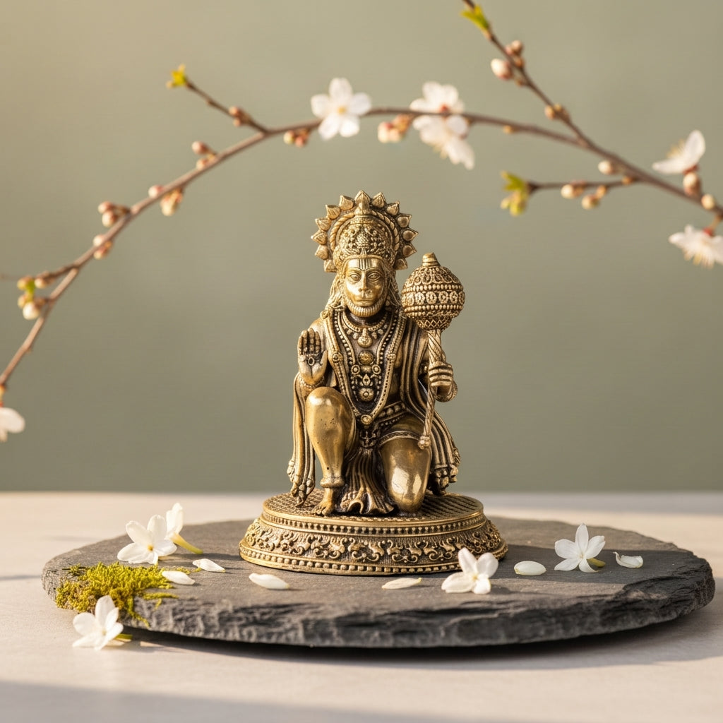 Fine Brass Hanuman Idol with Gada – Medium Size