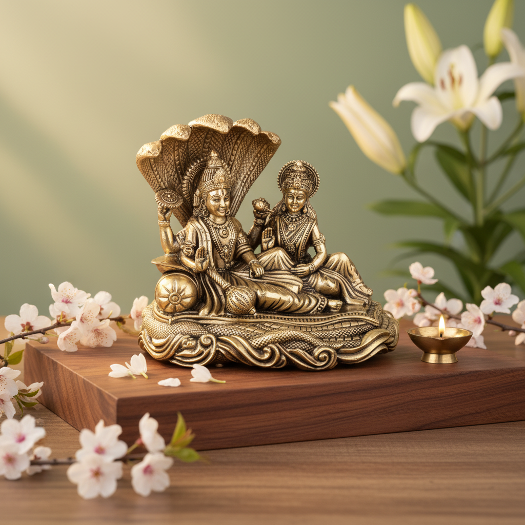 Antique Brass Vishnu Lakshmi Idol | Laxmi Narayan Murti for Home Temple
