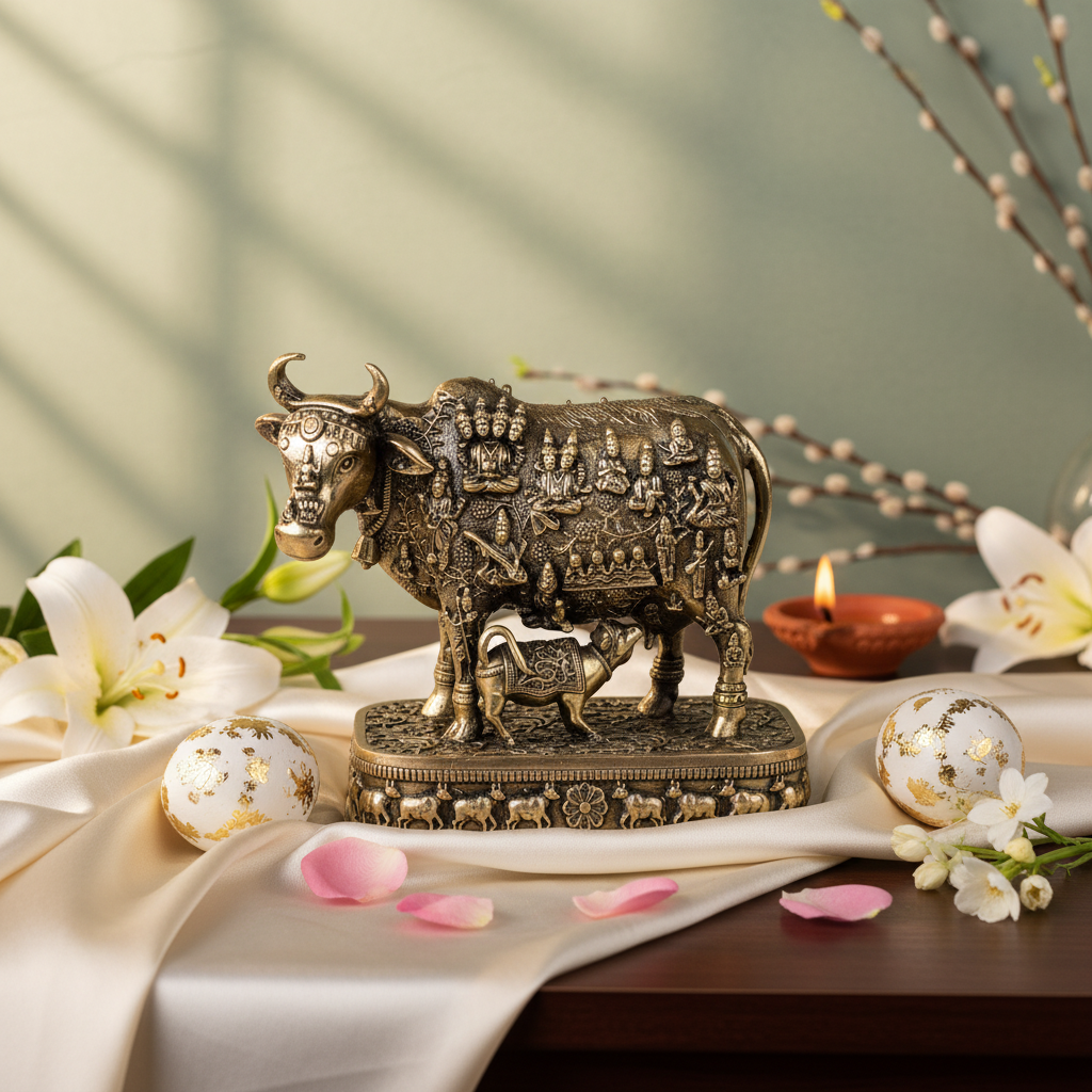 Antique Brass Cow & Calf Idol