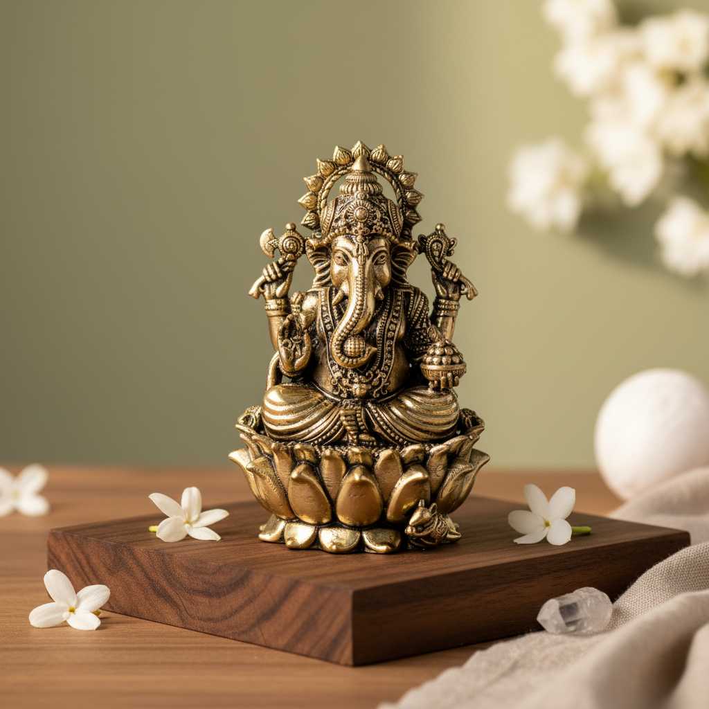 Mini Antique Brass Ganesha Idol – Ganpati Murti for Pooja & Décor