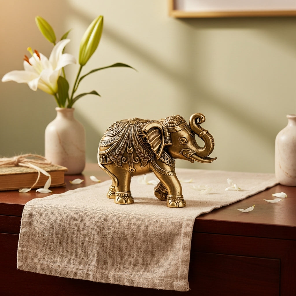 Fine Brass Elephant Showpiece – Small Size