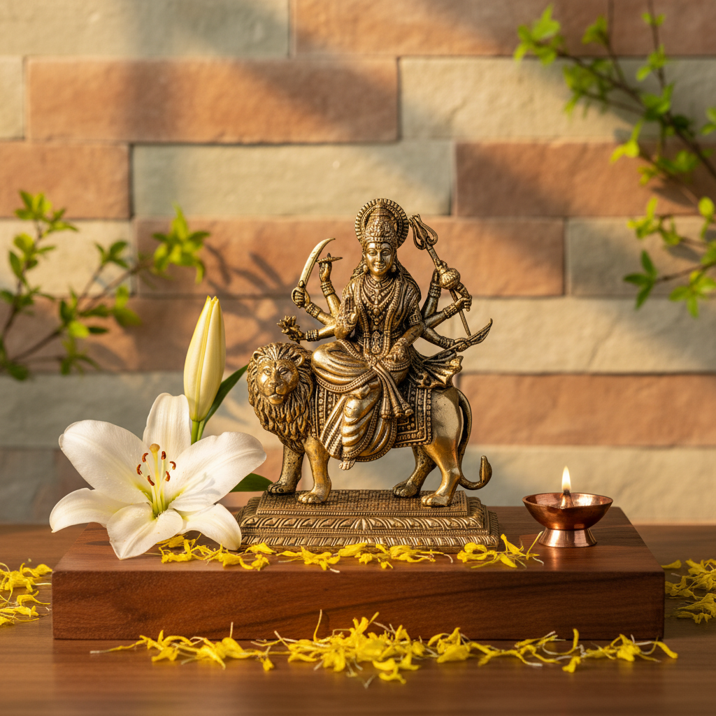 Fine Brass Maa Durga Idol on Lion – Small Size