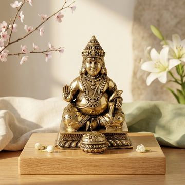 Antique Brass Lord Kuber Idol – Kubera Murti for Wealth & Prosperity
