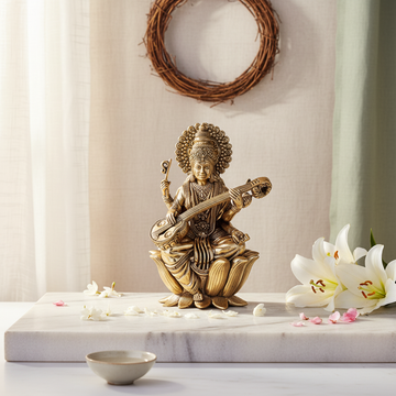 Antique Brass Goddess Saraswati Idol – Fine Brass Saraswati Murti