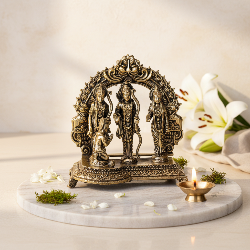 Fine Brass Ram Darbar Idol with Hanuman ji – Medium Size
