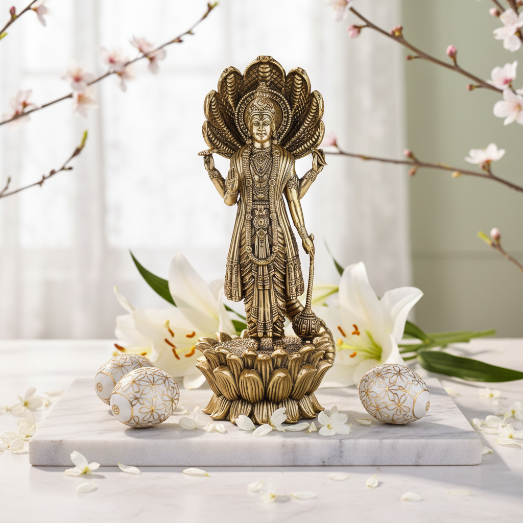 Antique Brass Standing God Vishnu Idol – Fine Brass Lord Vishnu Murti