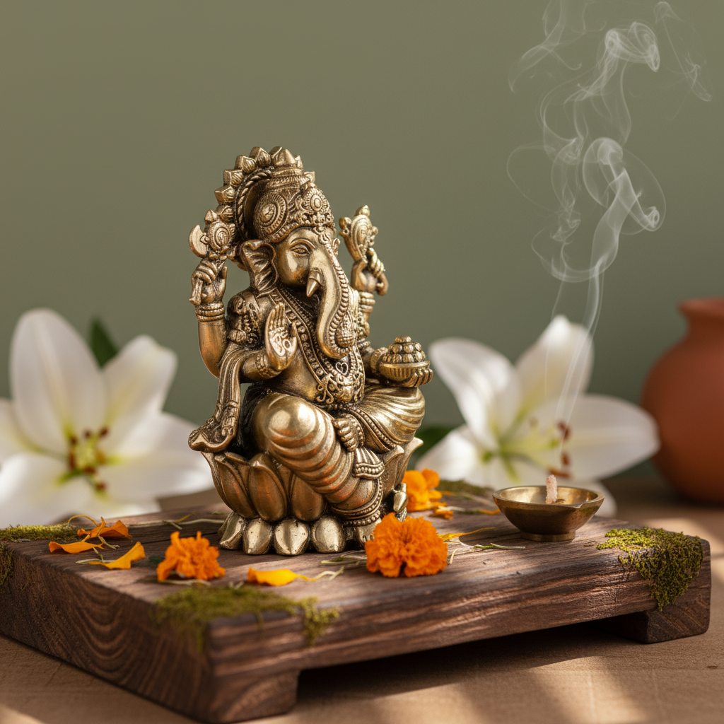 Antique Brass Lord Ganesha Idol – Ganpati Murti for Pooja