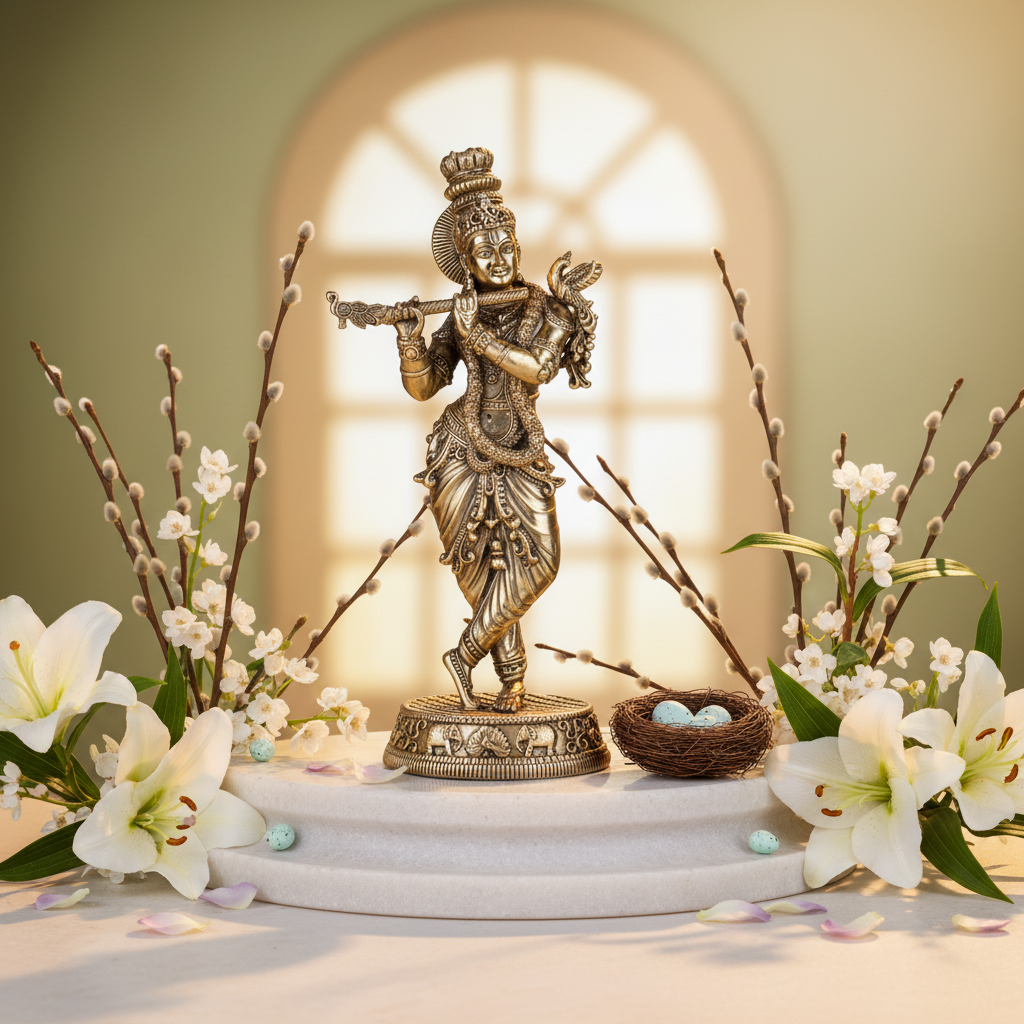 Antique Brass Lord Krishna Idol – Fine Brass Standing Krishna Murti