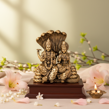 Antique Brass Vishnu Lakshmi Idol | Laxmi Narayan Murti for Wealth, Harmony