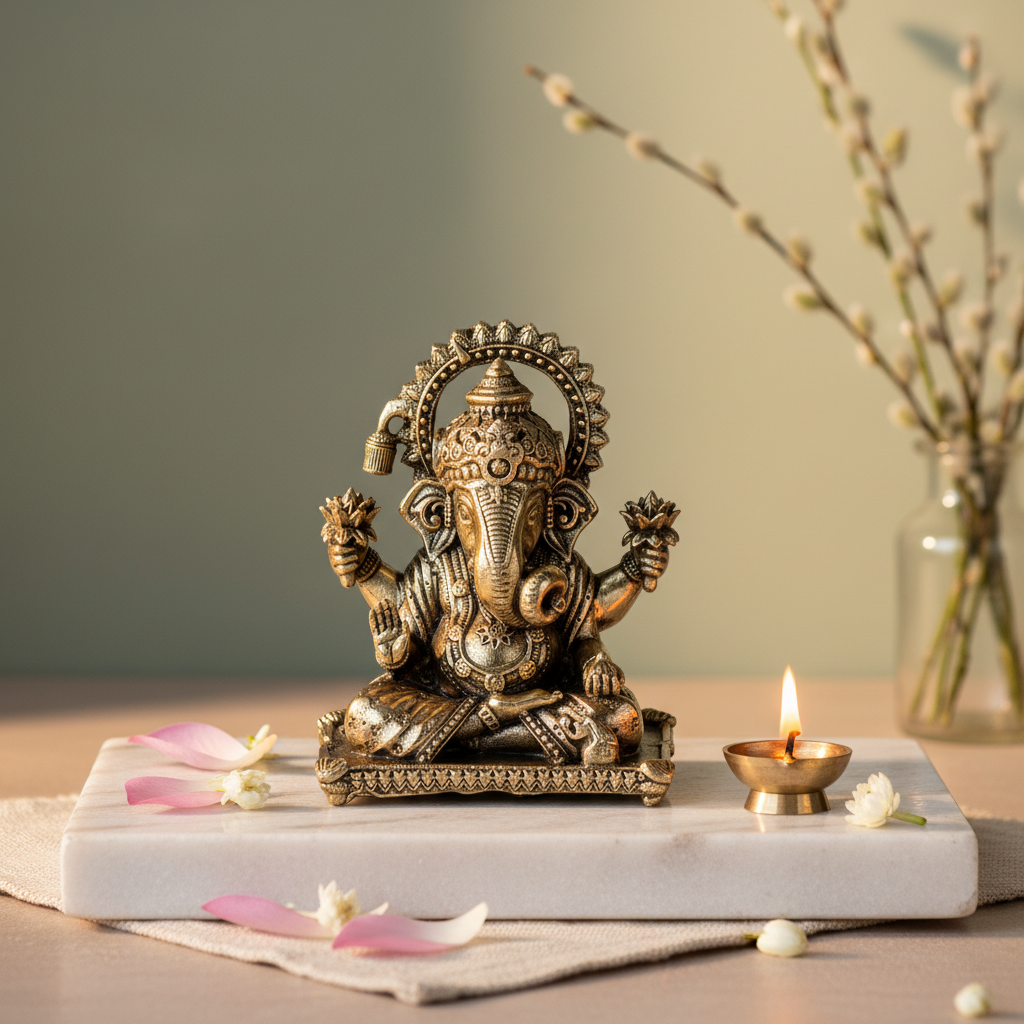 Antique Brass Lord Ganesha Idol | Fine Brass Ganpati Murti