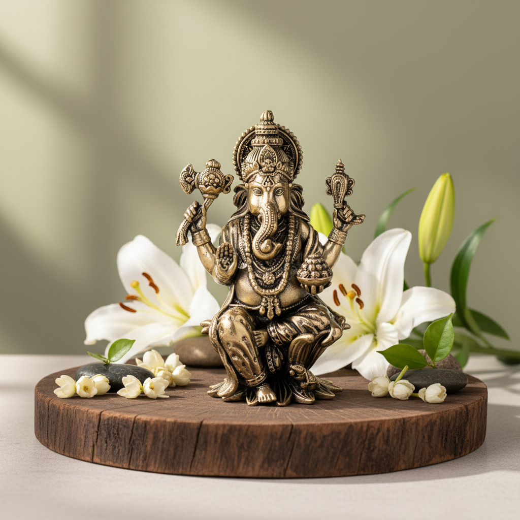 Antique Brass Ganesha Idol – Ganpati Murti for Pooja