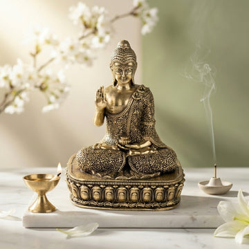 Antique Brass Meditating Buddha Idol – Peace & Mindfulness Statue