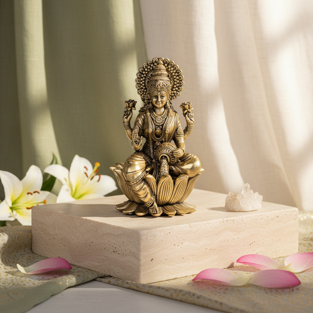 Antique Brass Lakshmi Idol – Maa Laxmi Murti with Coin Flow