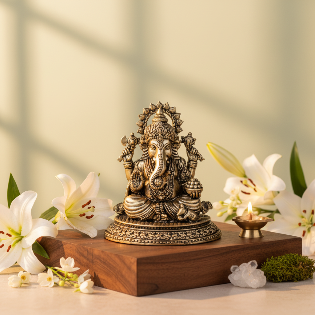 Mini Antique Brass Ganesha Idol – Ganpati Murti for Pooja & Décor