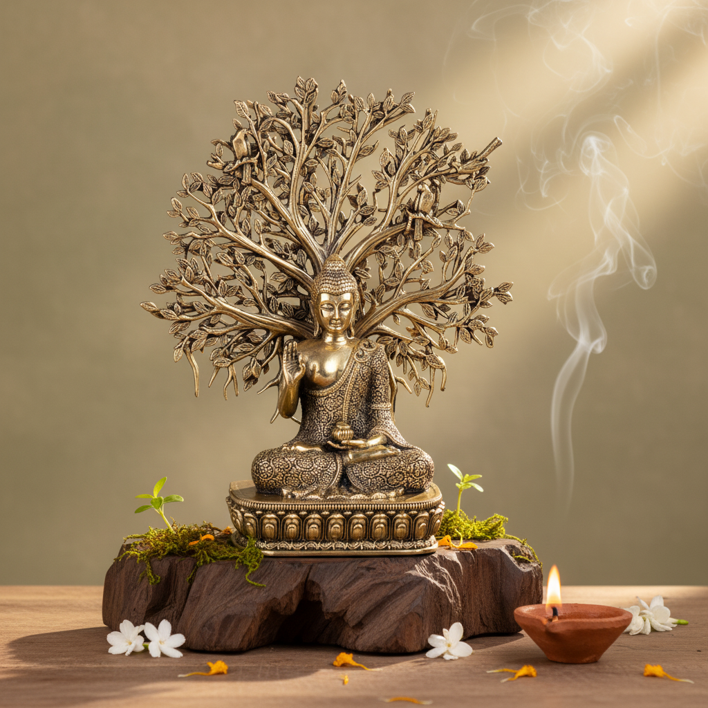 Fine Brass Buddha Tree Statue – Medium Size