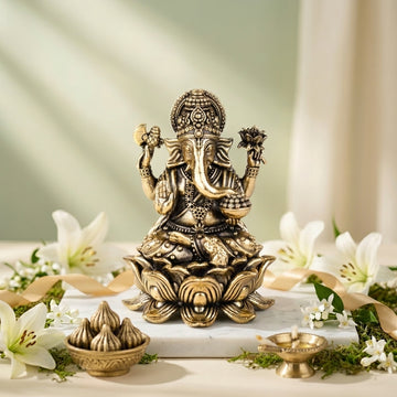Antique Brass Ganesh Idol – Premium Lotus Base Showpiece