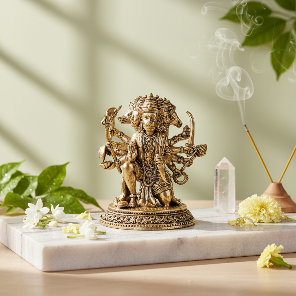 Antique Brass Panchmukhi Hanuman Idol | Fine Brass Hanuman Murti
