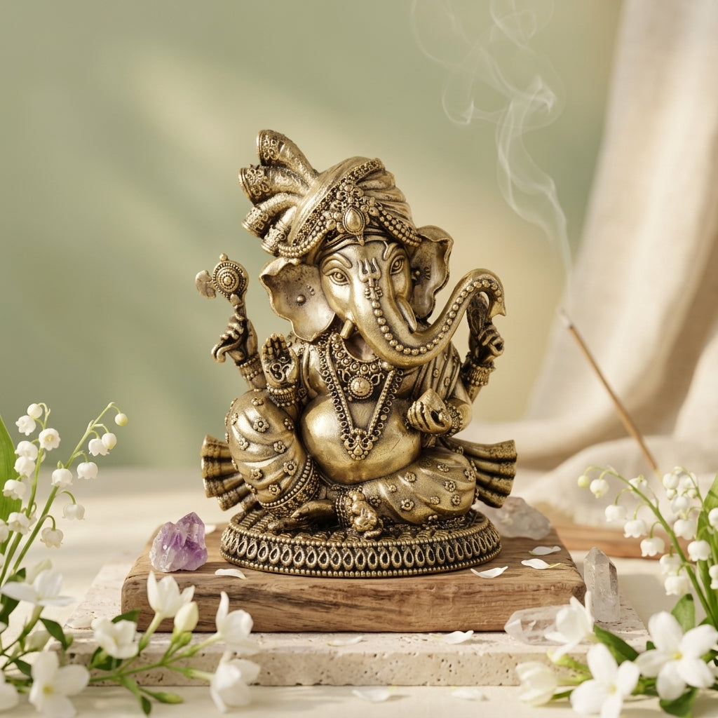 Antique Brass Lord Ganesha Idol Sitting | Ganpati Murti for Pooja