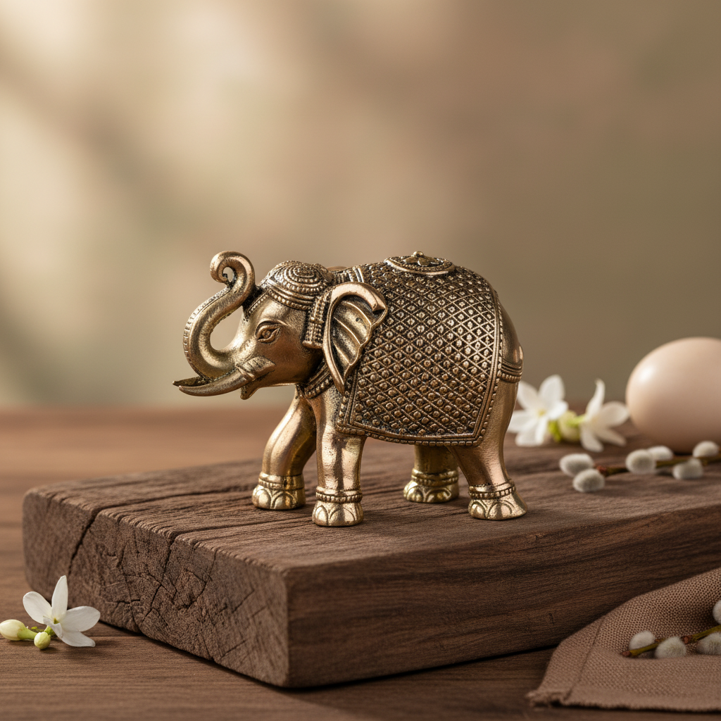 Antique Brass Elephant Idol – Mini Feng Shui & Home Decor Showpiece