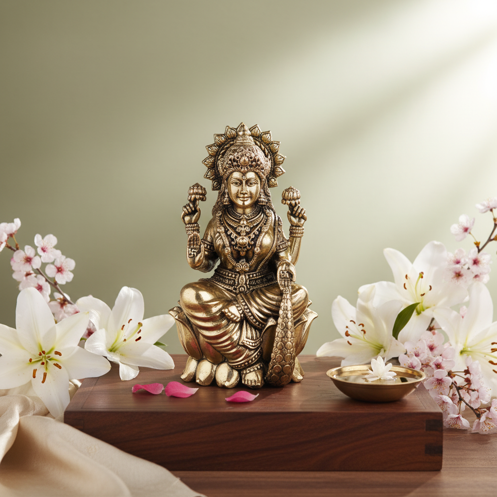 Antique Brass Maa Lakshmi Idol | Fine Brass Laxmi Murti
