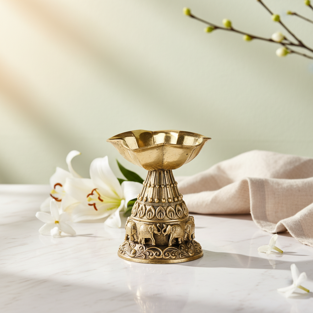 Fine Brass Designer Diya – Decorative Pooja Oil Lamp