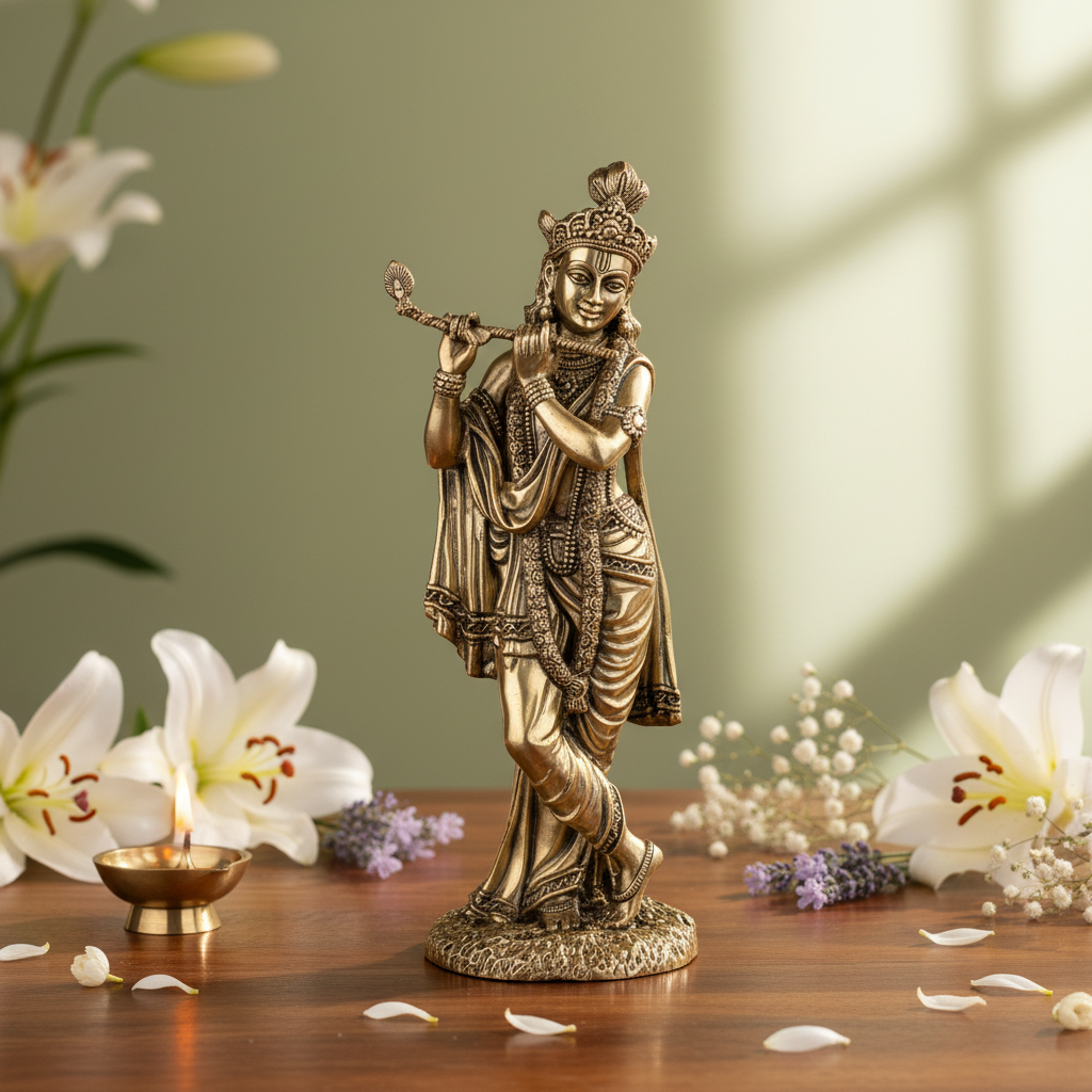 Antique Brass Lord Krishna Flute Idol – Murli Manohar Statue