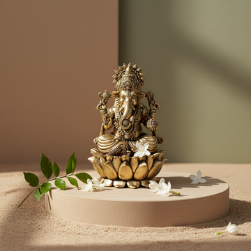 Antique Brass Lord Ganesha Idol – Premium Lotus Base Ganpati