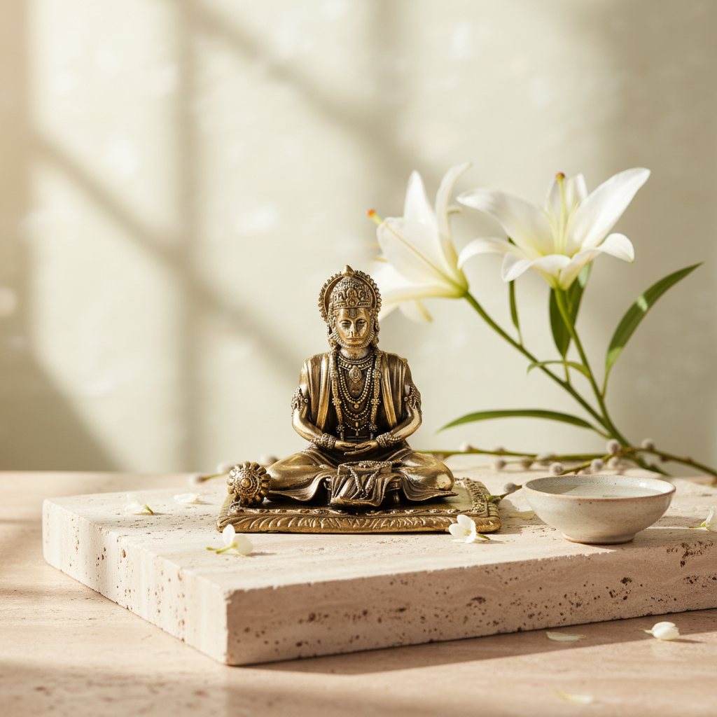 Antique Brass Meditating Hanuman Idol – Premium Fine Brass Murti