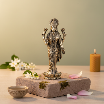 Antique Brass Maa Lakshmi Idol – Wealth Goddess Statue