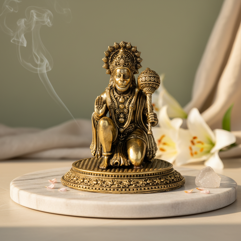 Antique Brass Hanuman Idol with Gada – Fine Brass Bajrangbali