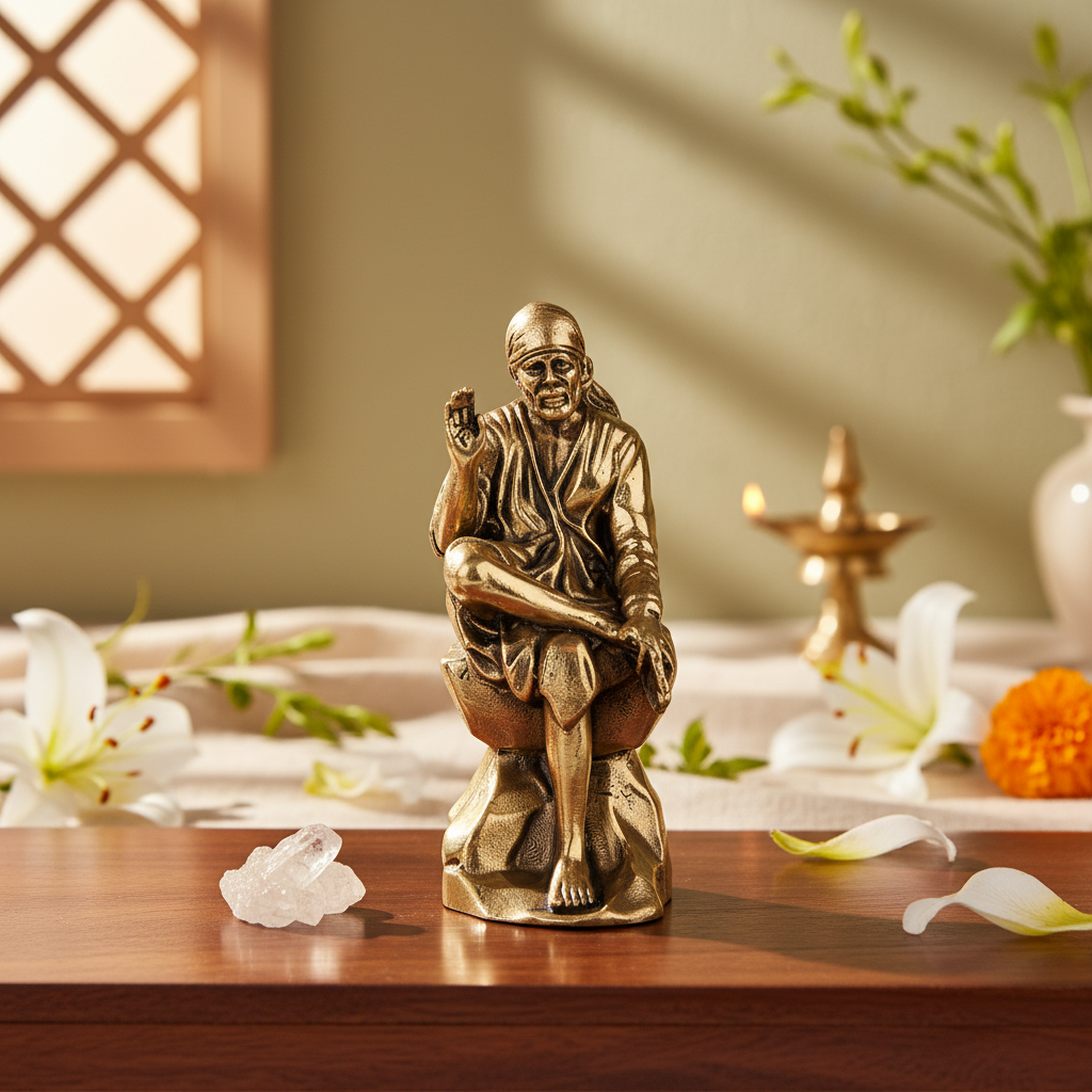 Fine Brass Shirdi Sai Baba Idol for Home Temple & Décor – Small Size