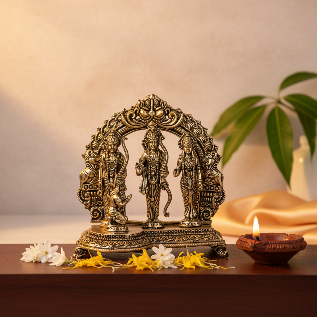 Antique Brass Ram Darbar Idol with Hanuman – Fine Brass Murti