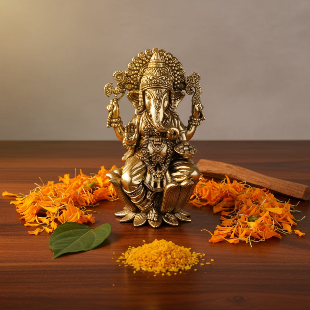 Antique Brass Lord Ganesha Idol – Fine Brass Ganpati Murti