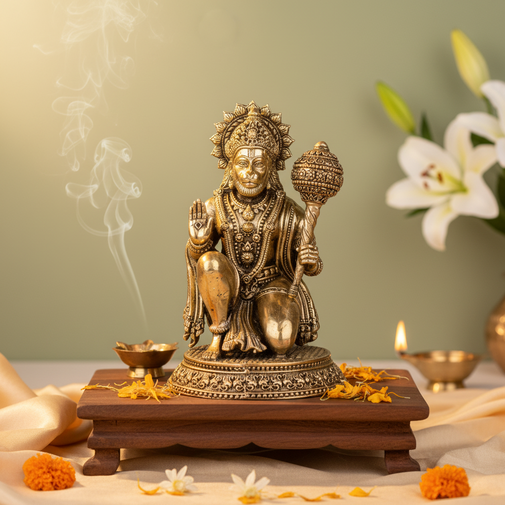 Antique Brass Hanuman Idol – Blessing Pose Statue
