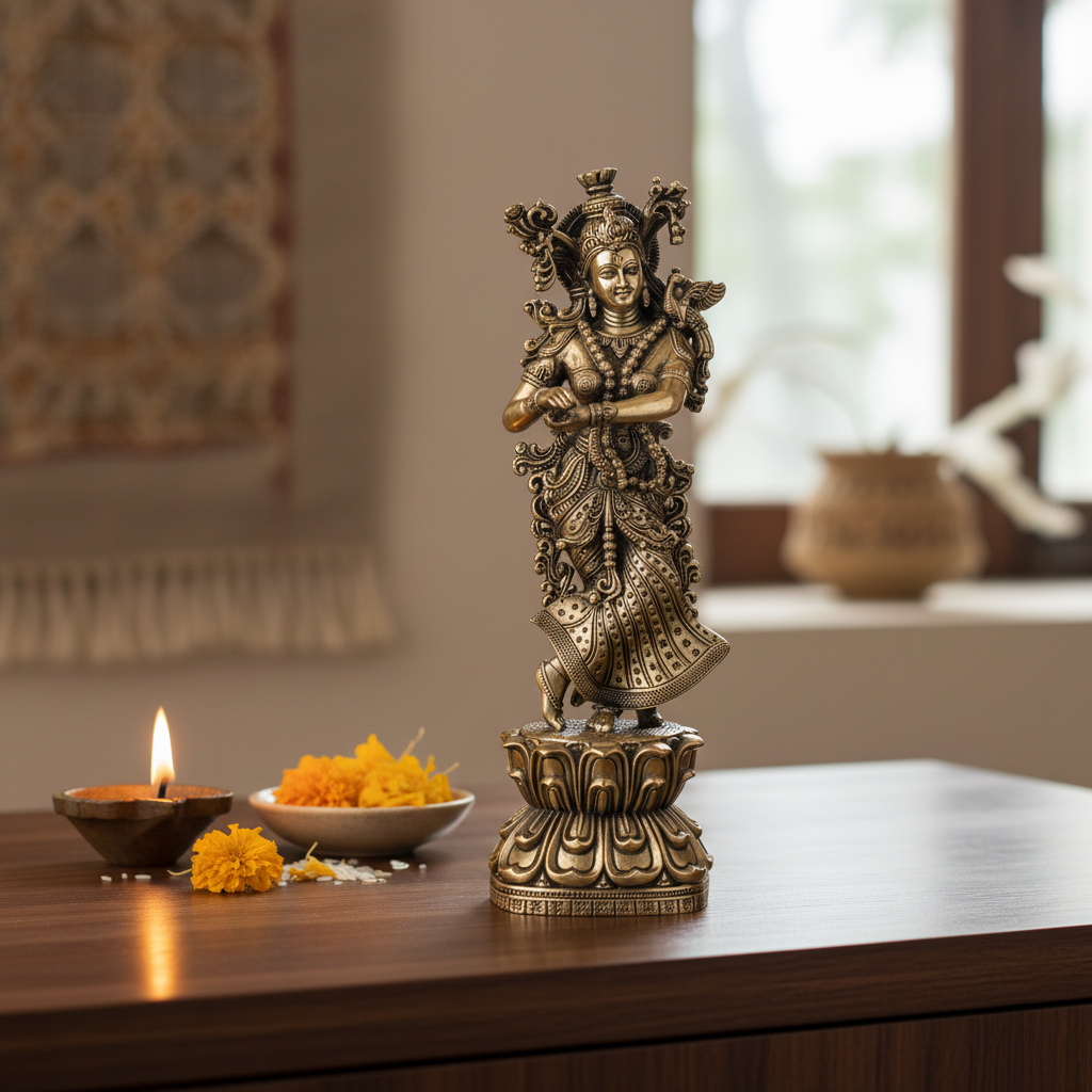 Antique Brass Radha Rani Idol – Fine Brass Radha Ji Statue
