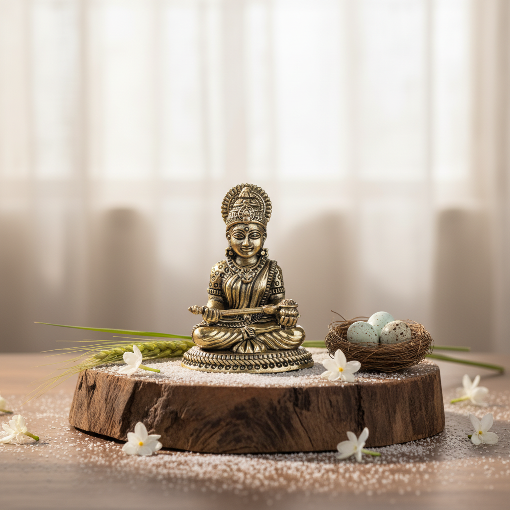 Antique Brass Saraswati Idol with Veena – Fine Brass Murti for Home