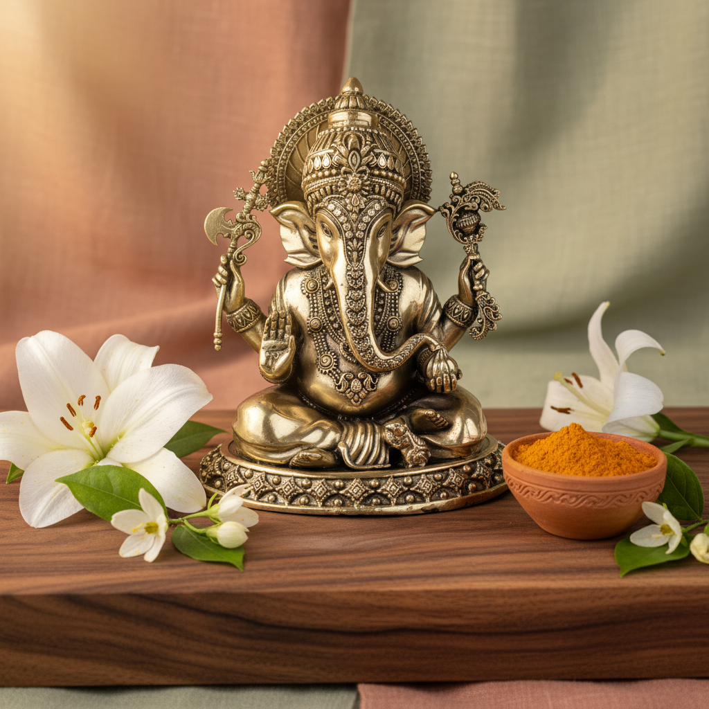 Antique Brass Lord Ganesha Idol – Blessing Pose Statue