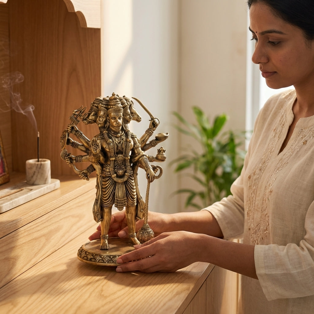 Antique Brass Panchmukhi Hanuman Idol – Fine Brass Hanuman Statue