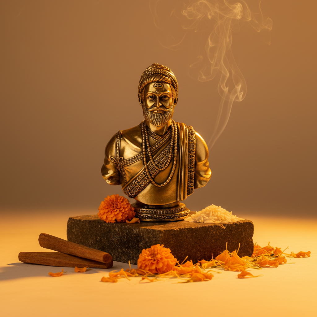 Fine Brass Chhatrapati Shivaji Maharaj Bust Statue