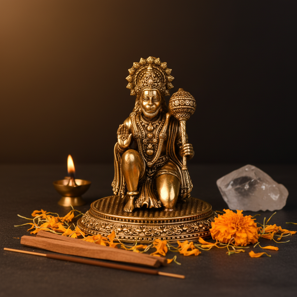 Antique Brass Hanuman Idol with Gada – Fine Brass Bajrangbali