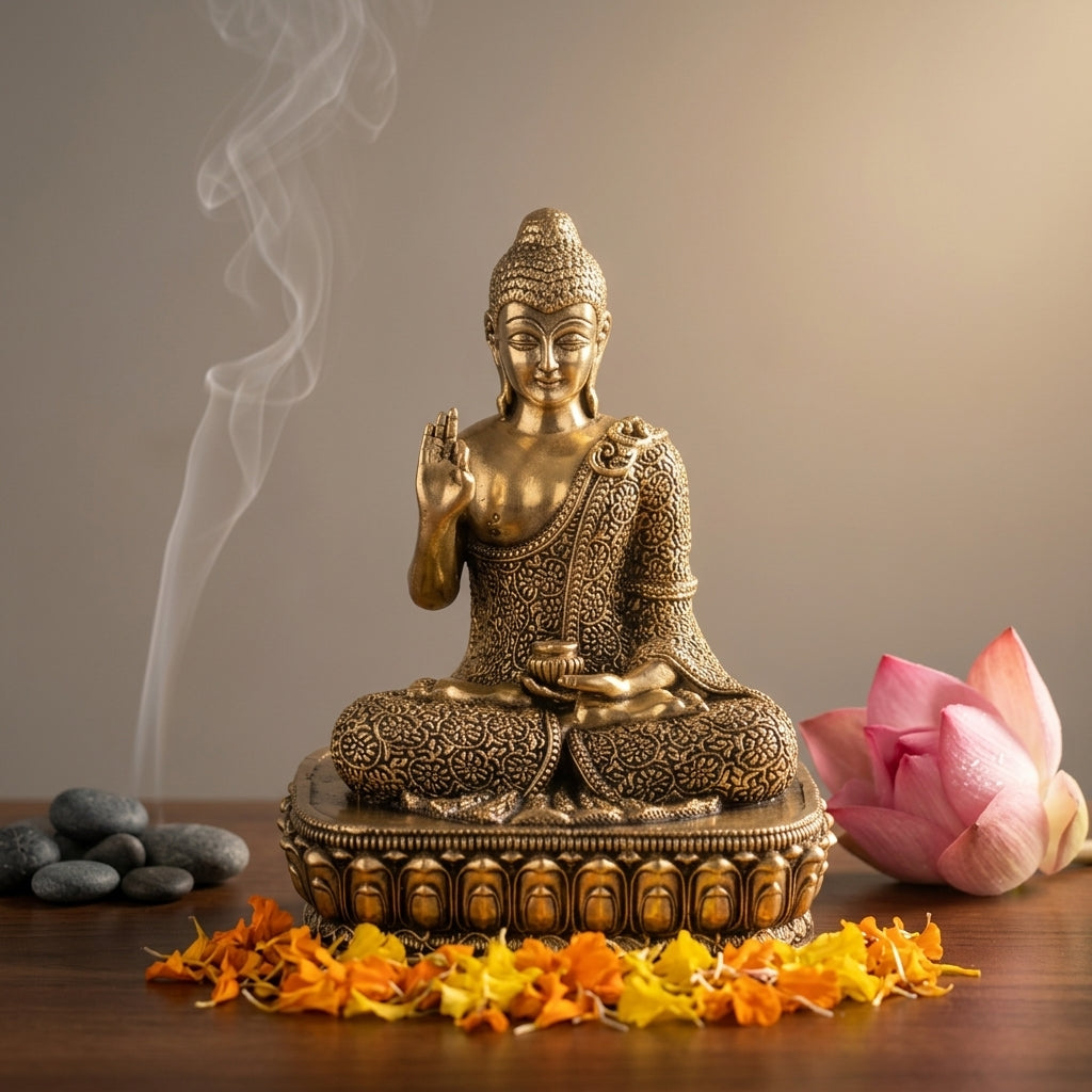 Antique Brass Meditating Buddha Idol – Peace & Mindfulness Statue