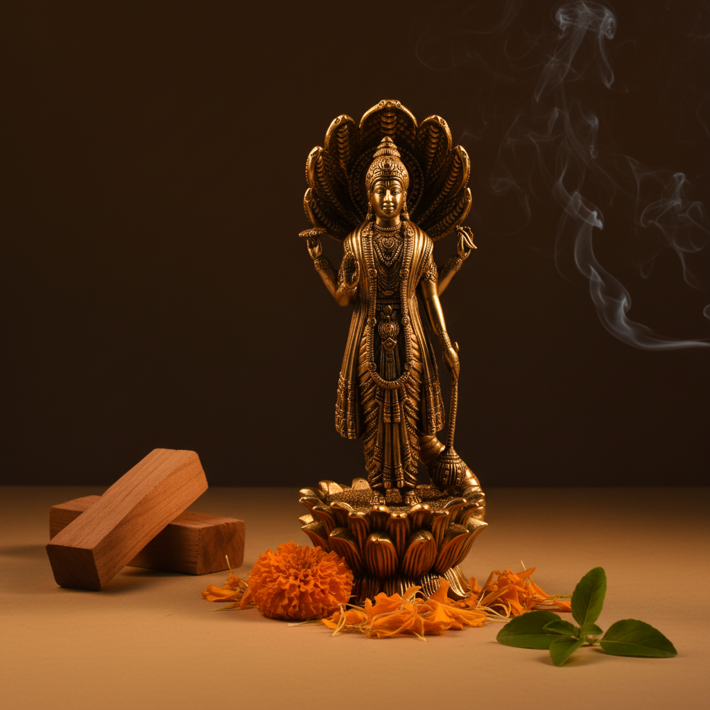 Antique Brass Standing God Vishnu Idol – Fine Brass Lord Vishnu Murti