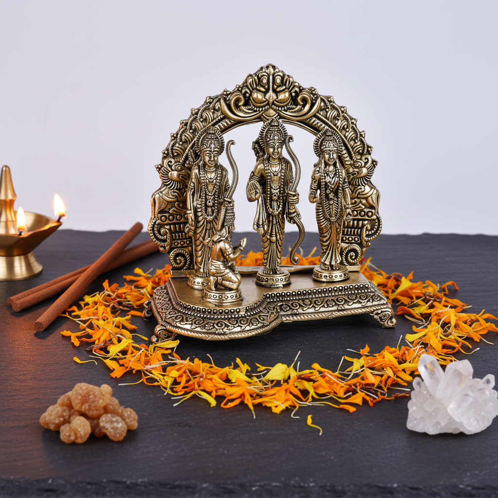 Antique Brass Ram Darbar Idol with Hanuman – Fine Brass Murti