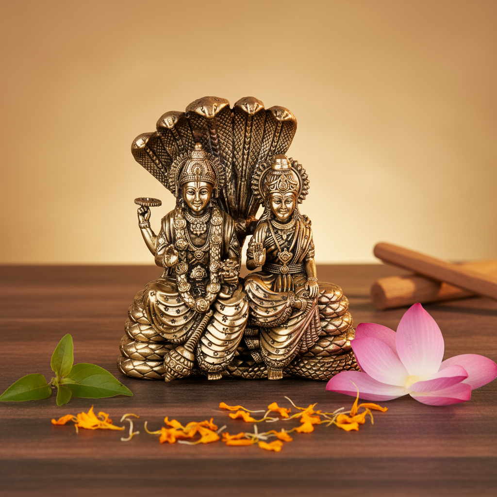 Antique Brass Vishnu Lakshmi Idol | Laxmi Narayan Murti for Wealth, Harmony